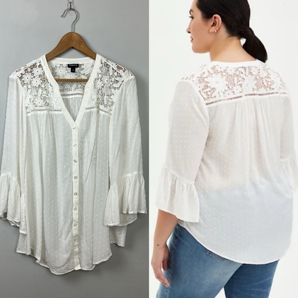 Torrid White Crochet Swiss Dot Blouse Womens Sz 2X